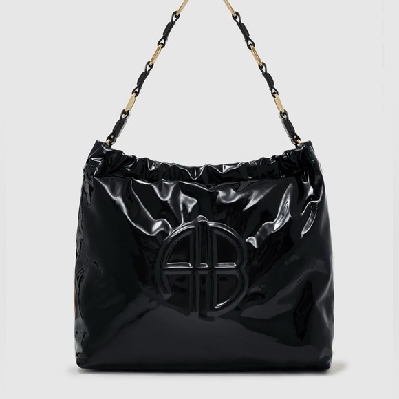 Anine Bing Kate black shoulder bag patent leather NWT and dust bag. - Picture 1 of 13